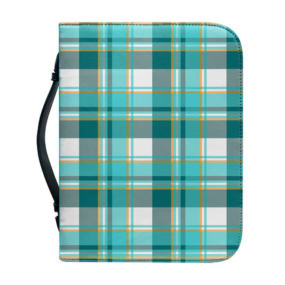 Teal Madras Pattern Print Leather Bible Cover