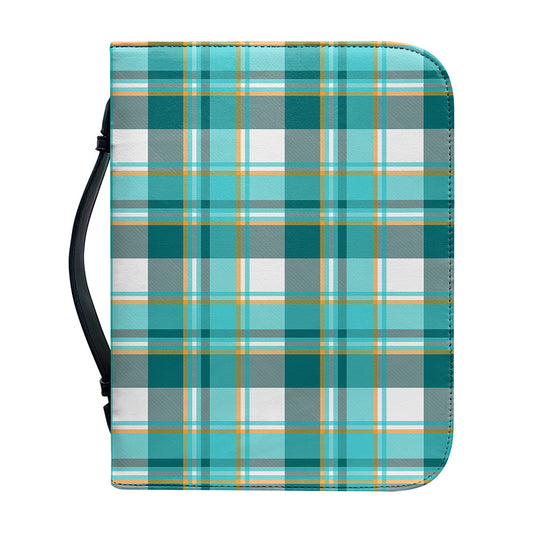 Teal Madras Pattern Print Leather Bible Cover