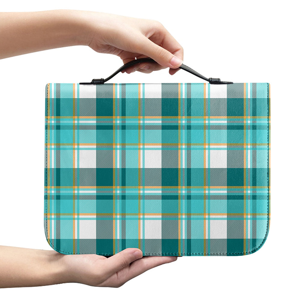 Teal Madras Pattern Print Leather Bible Cover