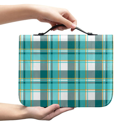 Teal Madras Pattern Print Leather Bible Cover