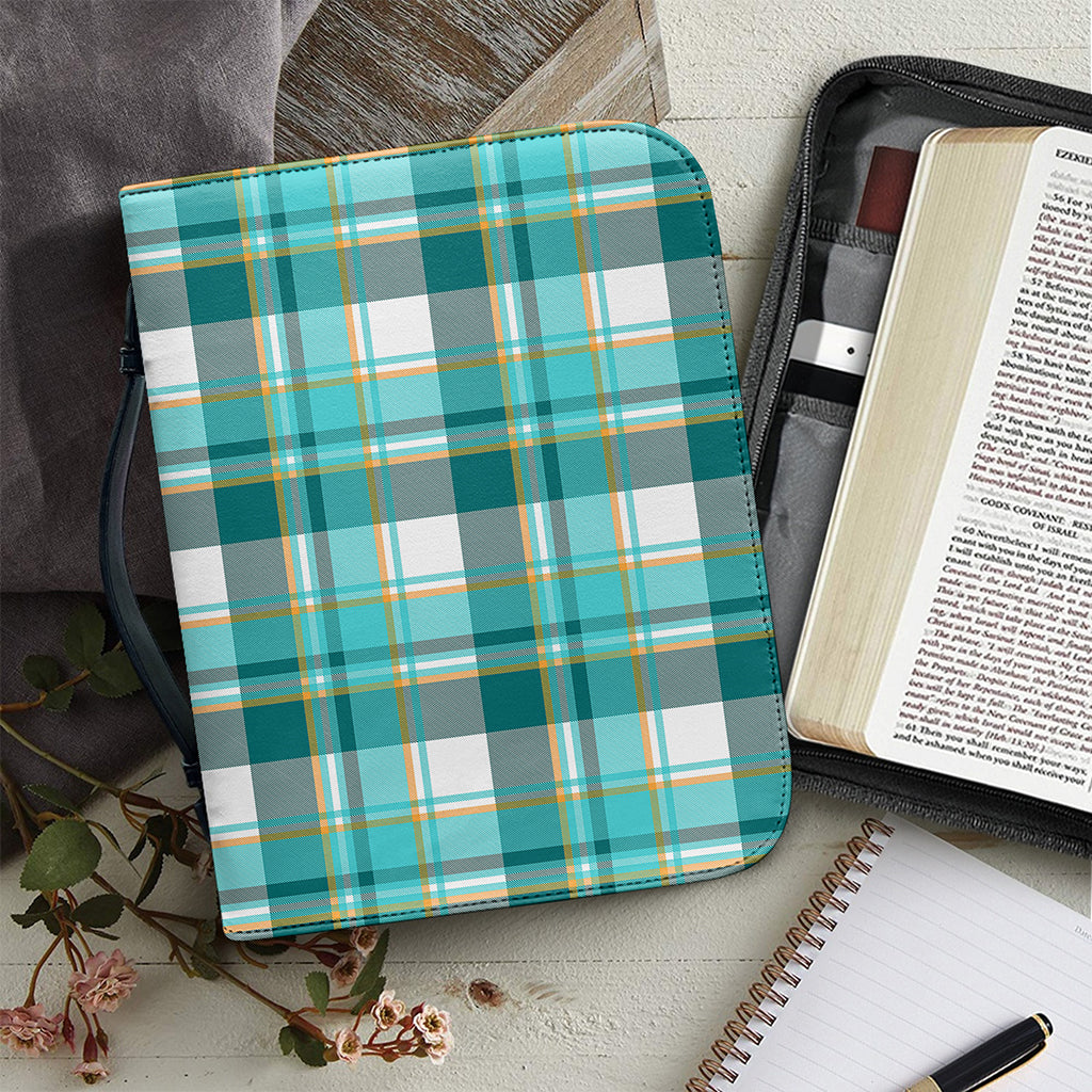Teal Madras Pattern Print Leather Bible Cover