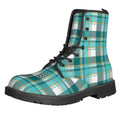 Teal Madras Pattern Print Lace-Up Boots