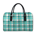 Teal Madras Pattern Print Leather Duffel Bag