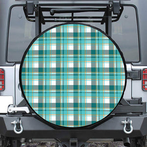 Teal Madras Pattern Print Leather Spare Tire Cover