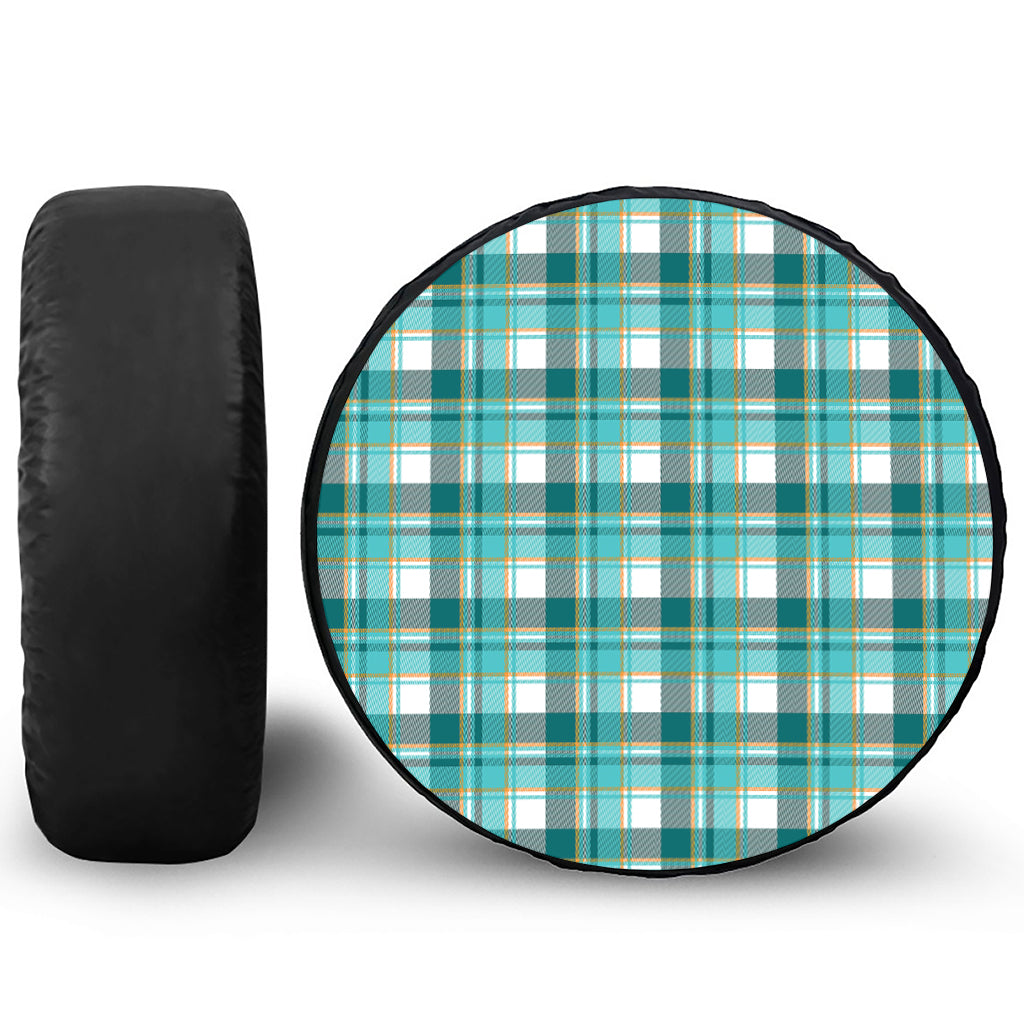 Teal Madras Pattern Print Leather Spare Tire Cover