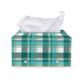 Teal Madras Pattern Print Leather Tissue Box Cover