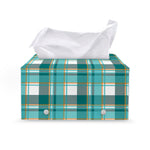 Teal Madras Pattern Print Leather Tissue Box Cover