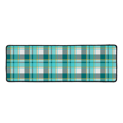 Teal Madras Pattern Print Long Kitchen Mat