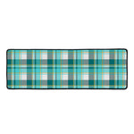 Teal Madras Pattern Print Long Kitchen Mat