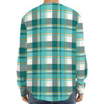 Teal Madras Pattern Print Long Sleeve Baseball Jersey