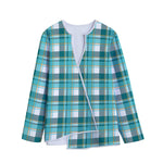 Teal Madras Pattern Print Long Sleeve Short Coat