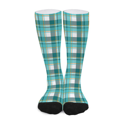 Teal Madras Pattern Print Long Socks