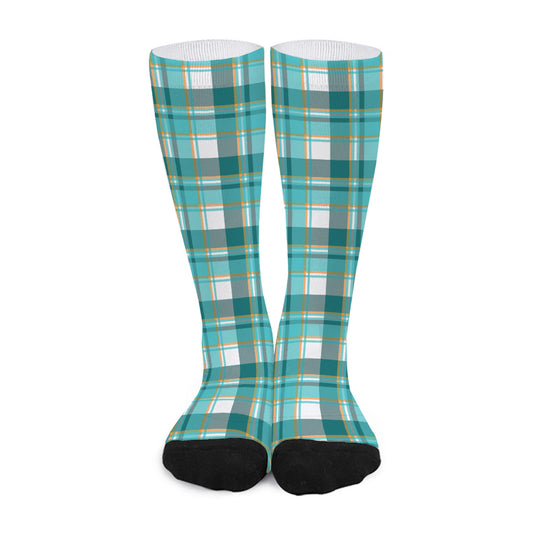 Teal Madras Pattern Print Long Socks