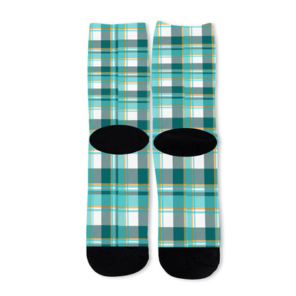 Teal Madras Pattern Print Long Socks