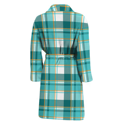 Teal Madras Pattern Print Men's Bathrobe