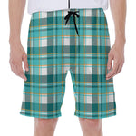 Teal Madras Pattern Print Men's Beach Shorts