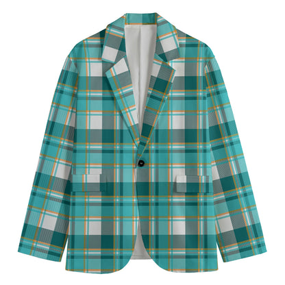 Teal Madras Pattern Print Men's Blazer