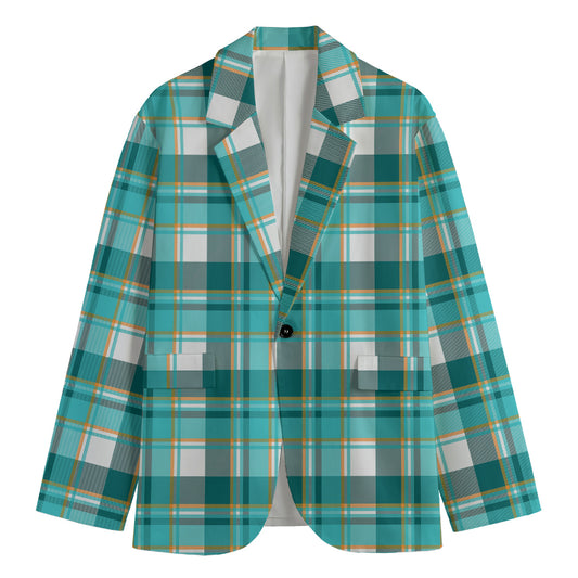 Teal Madras Pattern Print Men's Blazer