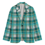 Teal Madras Pattern Print Men's Blazer