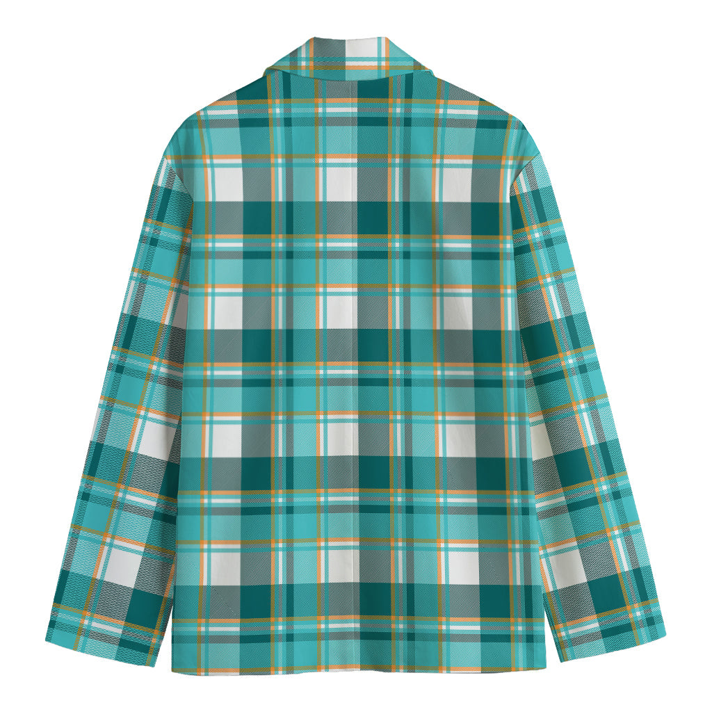 Teal Madras Pattern Print Men's Blazer