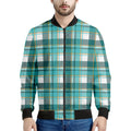 Teal Madras Pattern Print Men's Bomber Jacket