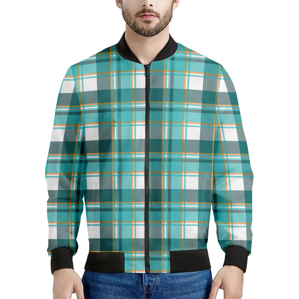 Teal Madras Pattern Print Men's Bomber Jacket