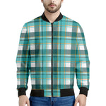 Teal Madras Pattern Print Men's Bomber Jacket