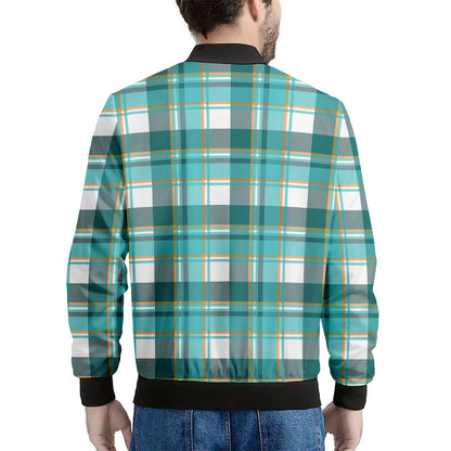 Teal Madras Pattern Print Men's Bomber Jacket