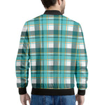 Teal Madras Pattern Print Men's Bomber Jacket