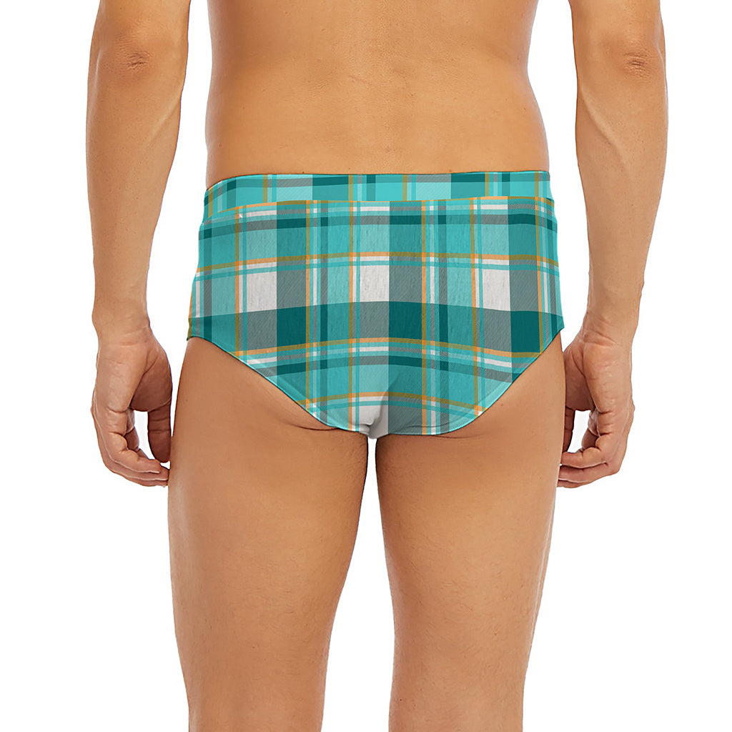 Teal Madras Pattern Print Men's Briefs