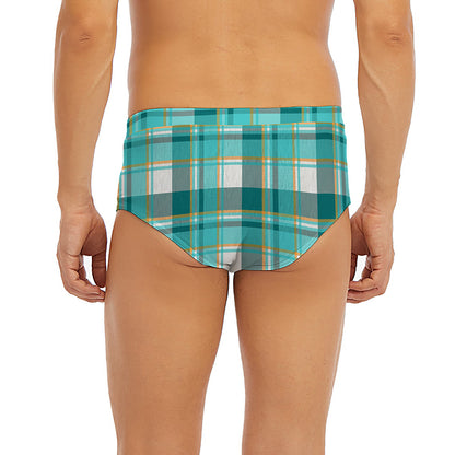Teal Madras Pattern Print Men's Briefs