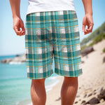 Teal Madras Pattern Print Men's Cargo Shorts