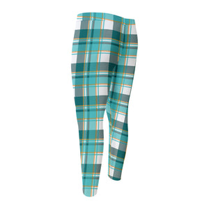 Teal Madras Pattern Print Men's Compression Pants