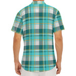 Teal Madras Pattern Print Men's Deep V-Neck Shirt