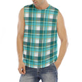Teal Madras Pattern Print Men's Fitness Tank Top