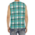 Teal Madras Pattern Print Men's Fitness Tank Top