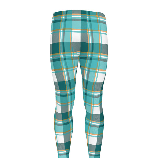 Teal Madras Pattern Print Men's leggings