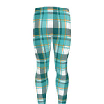 Teal Madras Pattern Print Men's leggings