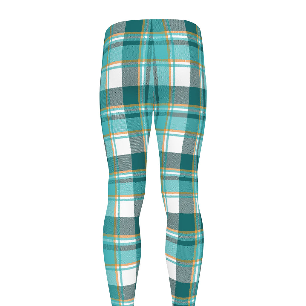 Teal Madras Pattern Print Men's leggings