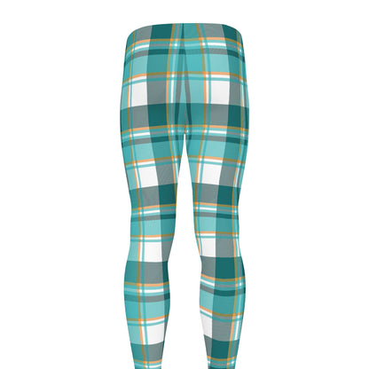 Teal Madras Pattern Print Men's leggings