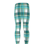 Teal Madras Pattern Print Men's leggings