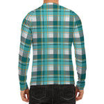 Teal Madras Pattern Print Men's Long Sleeve Rash Guard