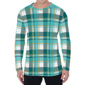 Teal Madras Pattern Print Men's Long Sleeve T-Shirt