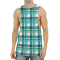 Teal Madras Pattern Print Men's Muscle Tank Top