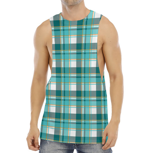 Teal Madras Pattern Print Men's Muscle Tank Top