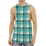 Teal Madras Pattern Print Men's Muscle Tank Top