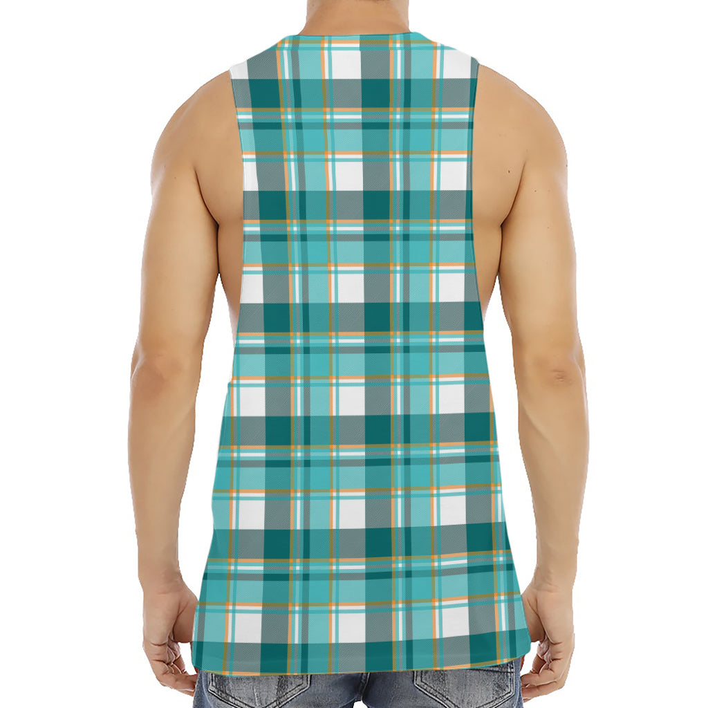 Teal Madras Pattern Print Men's Muscle Tank Top