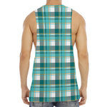 Teal Madras Pattern Print Men's Muscle Tank Top
