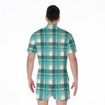 Teal Madras Pattern Print Men's Rompers