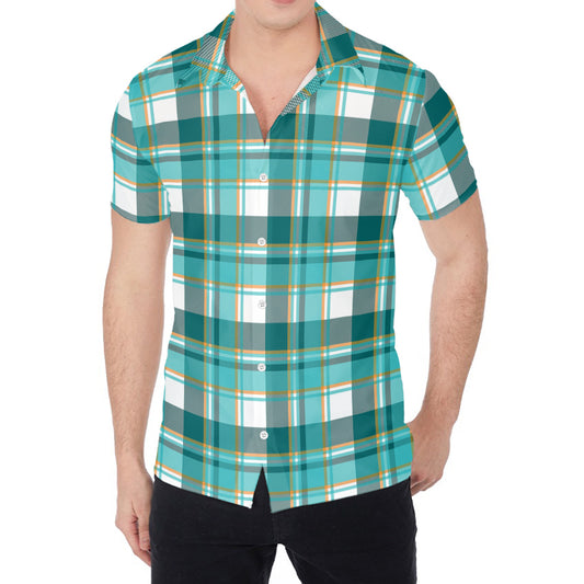 Teal Madras Pattern Print Men's Shirt